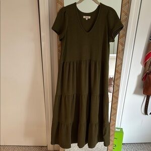 Madewell Olive Green V-Neck Tiered Maxi Dress